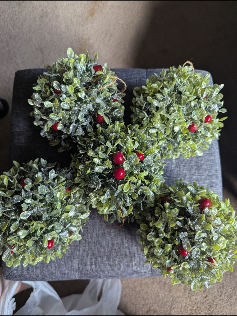Holiday Frosted Boxwood Balls with Red Berry Accents